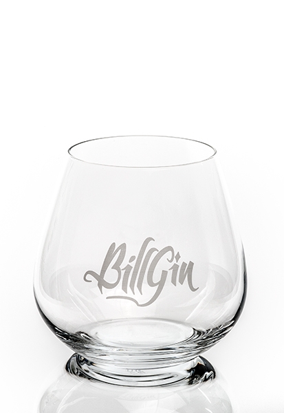 Hochwertiges Gin Glas mit BillGin Logo